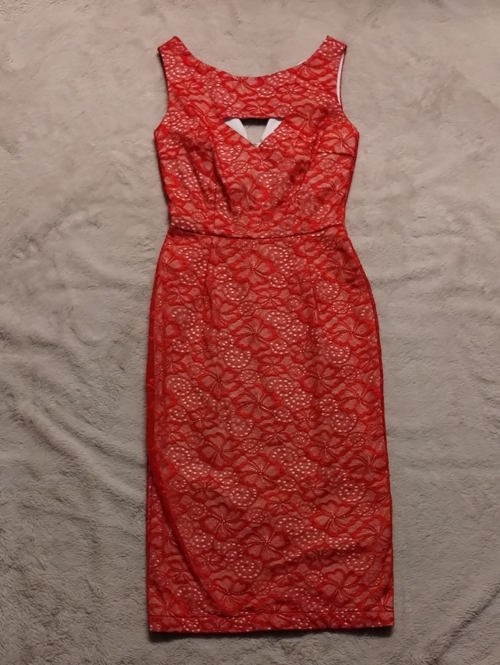 Tatyana Red Floral Lace Midi Dress